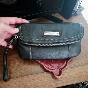Nine West Black Leather Folding Wristlet EUC!
